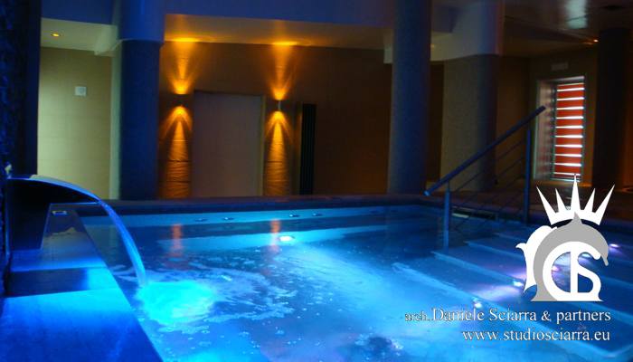 progetto centro benessere e realizzazione centri benessere spa con piscina idromassaggio a mosaico, realizzazione centri benessere spa